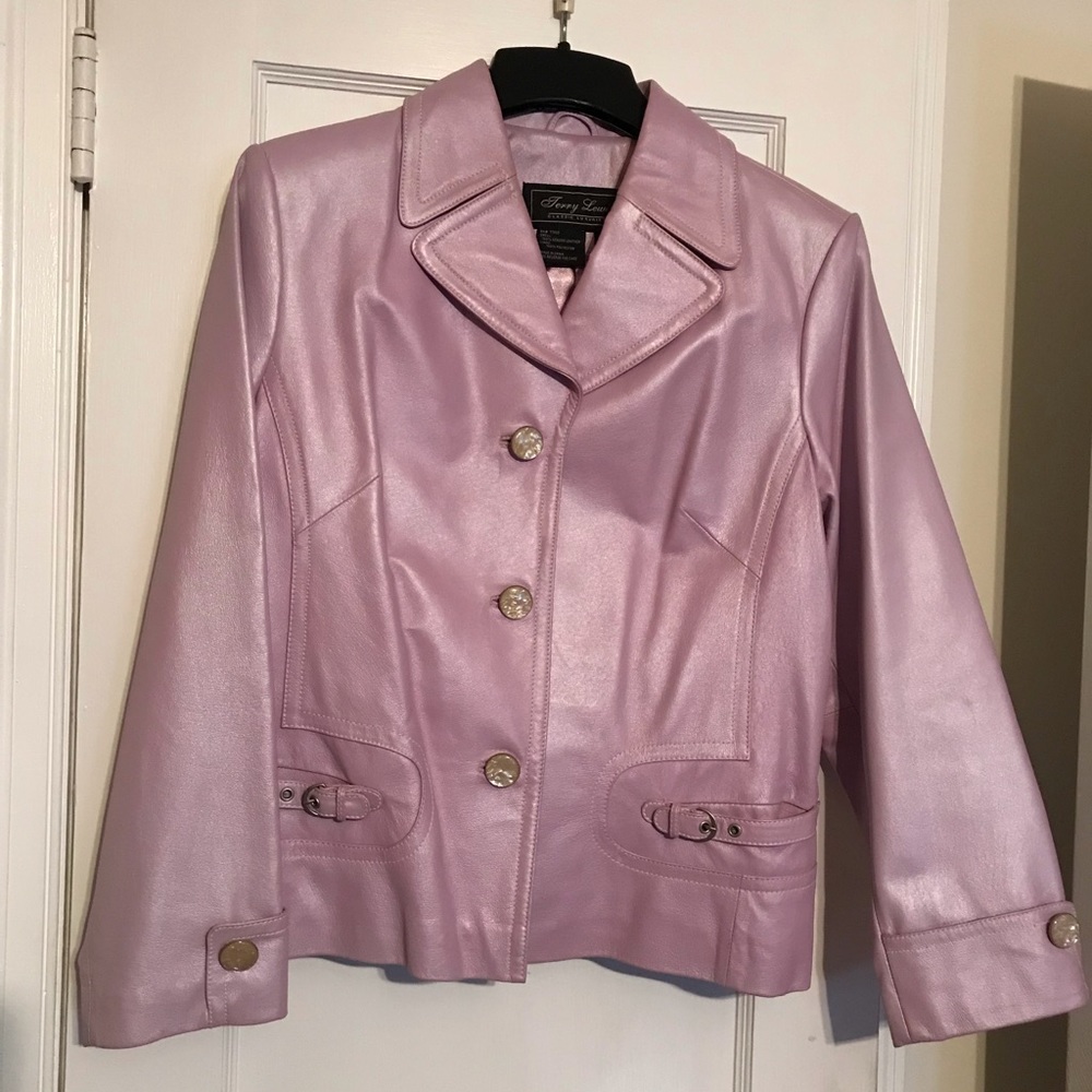 Lilac Leather Jacket with Pearl Buttons Size 12P